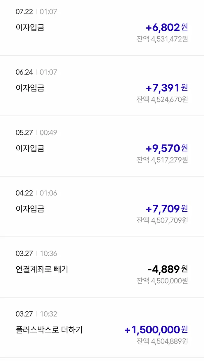 케이뱅크 파킹통장 300만 원, 450만 원 이자는?