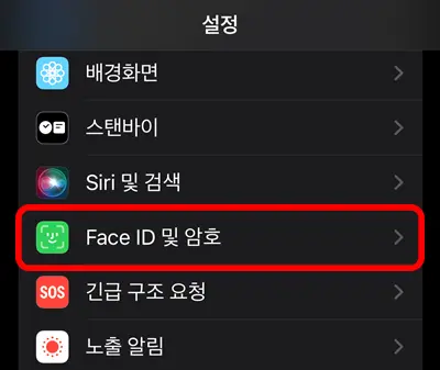아이폰 설정에 있는 페이스 아이디 및 암호