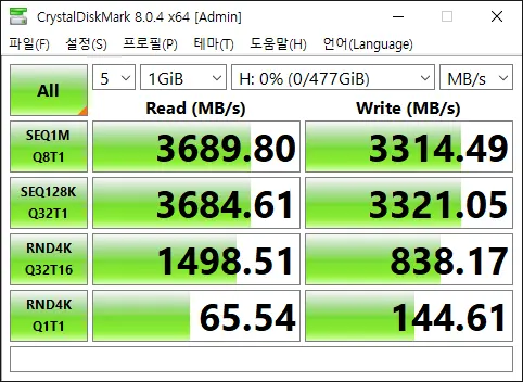 마이크론 3400 SSD를 크리스탈 디스크 마크로 벤치 돌린 결과