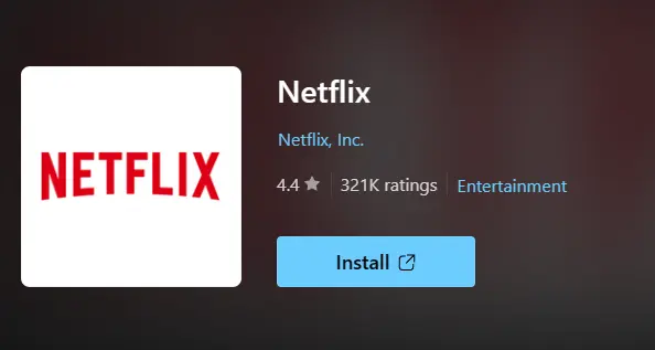 넷플릭스 윈도우 앱스토어의 설치 화면