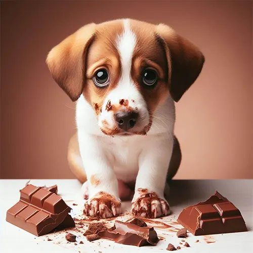 강아지가 초콜릿을 먹은 모습