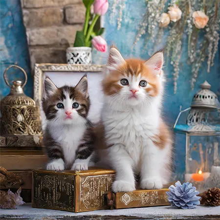 고양이 두 마리가 예쁘게 사진 찍는 모습